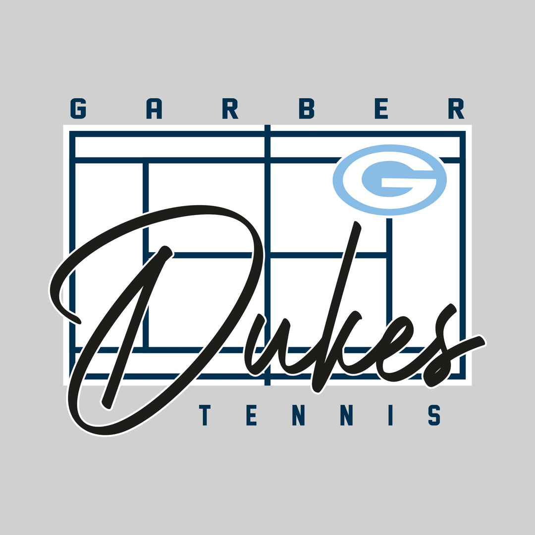 Garber Dukes - Tennis - Tennis Court with School Name and Mascot