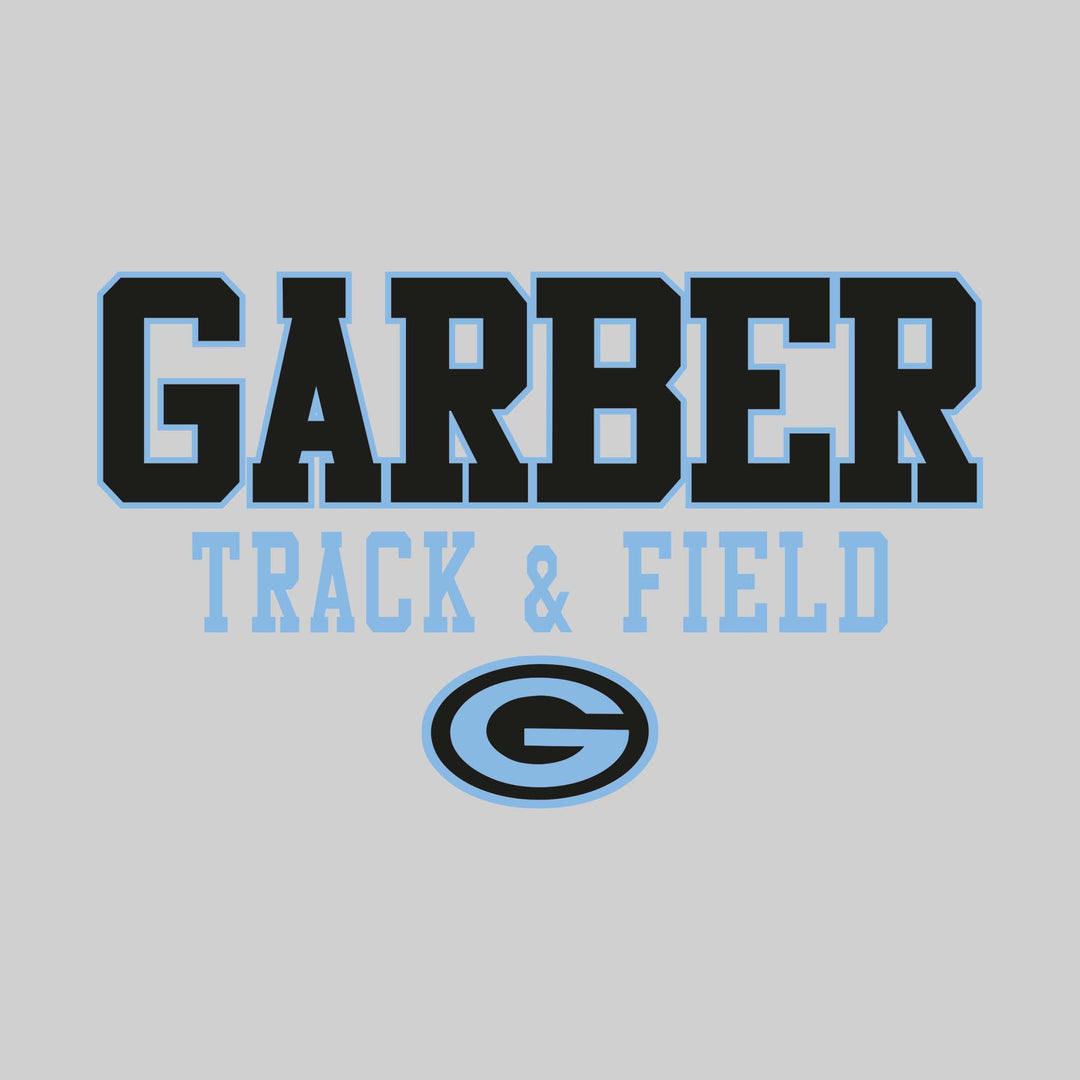 Garber Dukes - Track & Field - Outlined School Name Over Track & Field with Mascot