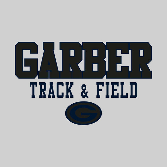 Garber Dukes - Track & Field - Outlined School Name Over Track & Field with Mascot