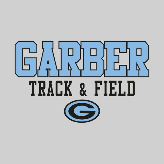 Garber Dukes - Track & Field - Outlined School Name Over Track & Field with Mascot