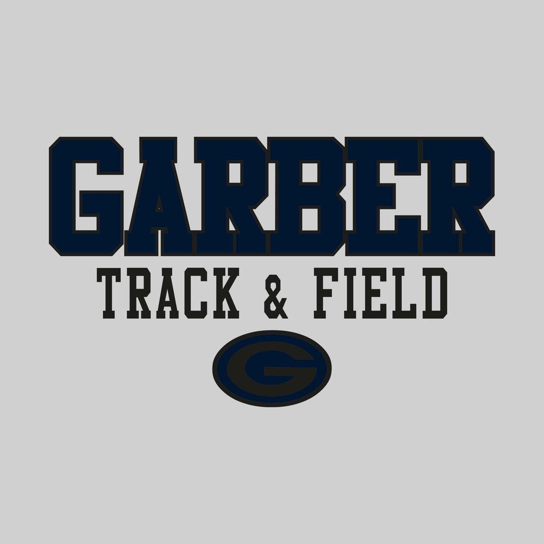 Garber Dukes - Track & Field - Outlined School Name Over Track & Field with Mascot