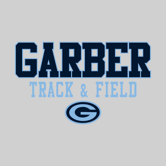 Garber Dukes - Track & Field - Outlined School Name Over Track & Field with Mascot