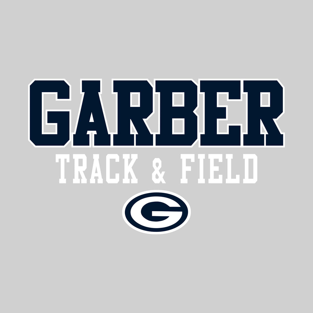 Garber Dukes - Track & Field - Outlined School Name Over Track & Field with Mascot