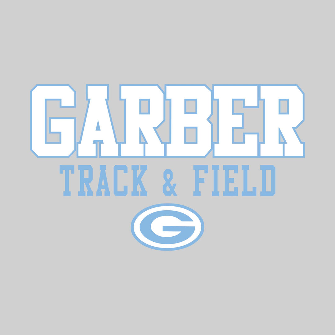 Garber Dukes - Track & Field - Outlined School Name Over Track & Field with Mascot