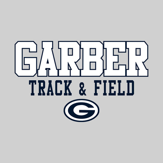 Garber Dukes - Track & Field - Outlined School Name Over Track & Field with Mascot