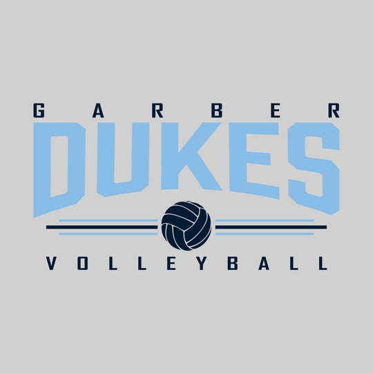 Garber Dukes - Volleyball - Arched Mascot Name with Volleyball and Color Lines
