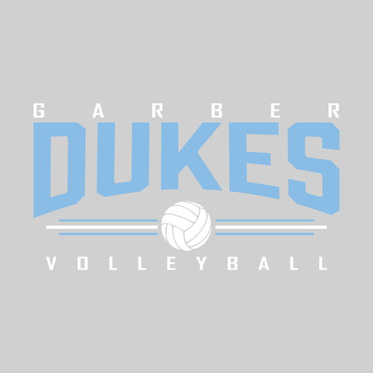 Garber Dukes - Volleyball - Arched Mascot Name with Volleyball and Color Lines