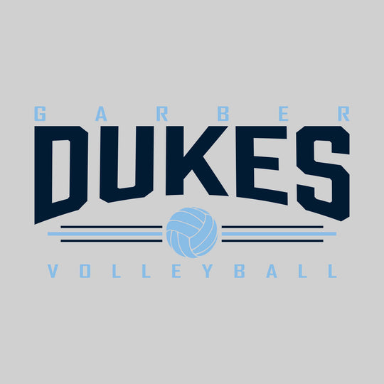 Garber Dukes - Volleyball - Arched Mascot Name with Volleyball and Color Lines