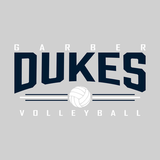 Garber Dukes - Volleyball - Arched Mascot Name with Volleyball and Color Lines