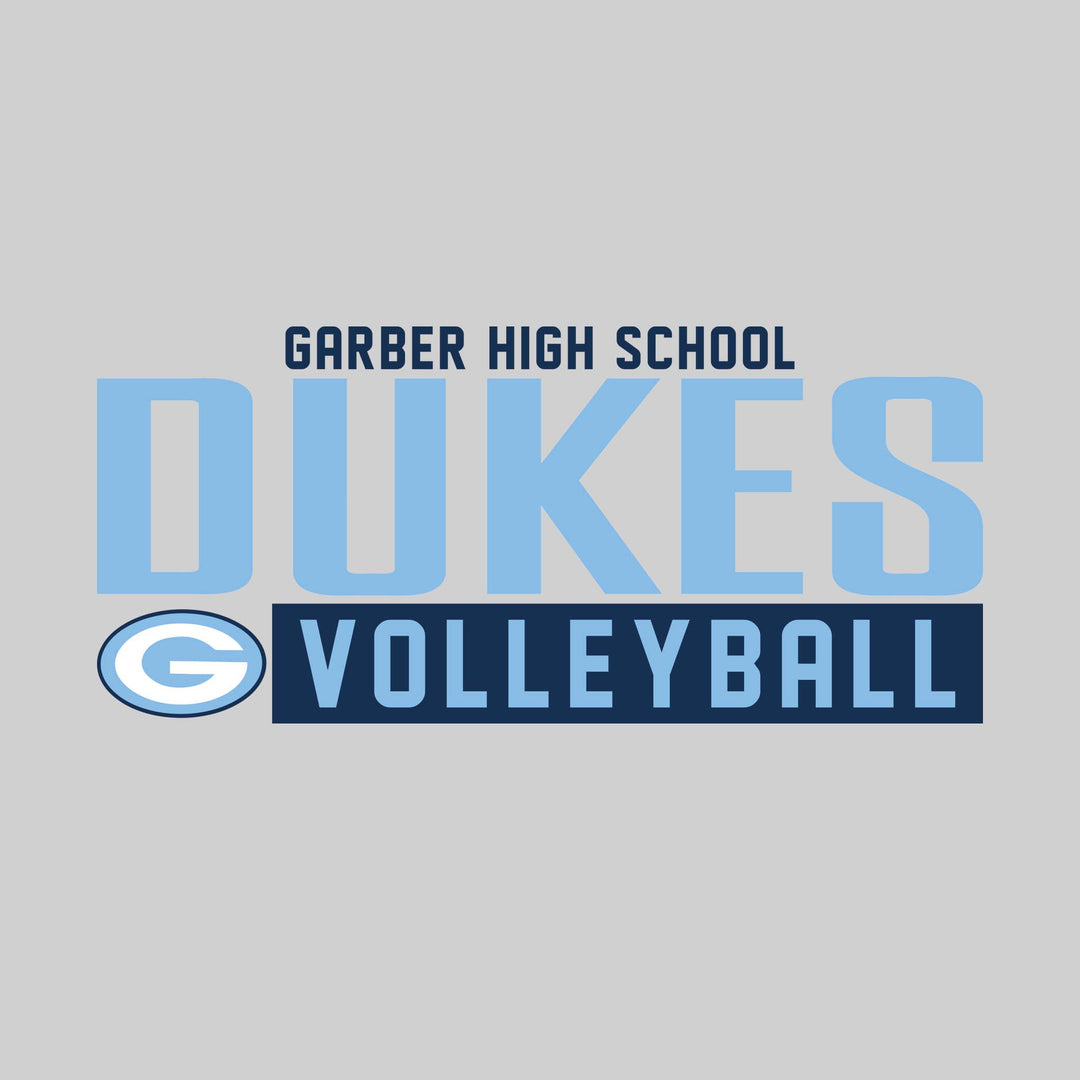 Garber Dukes - Volleyball - Large Mascot Name Over Volleyball with Mascot