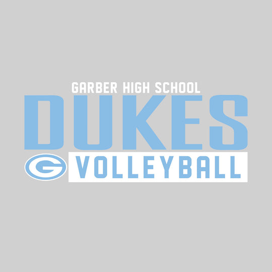 Garber Dukes - Volleyball - Large Mascot Name Over Volleyball with Mascot