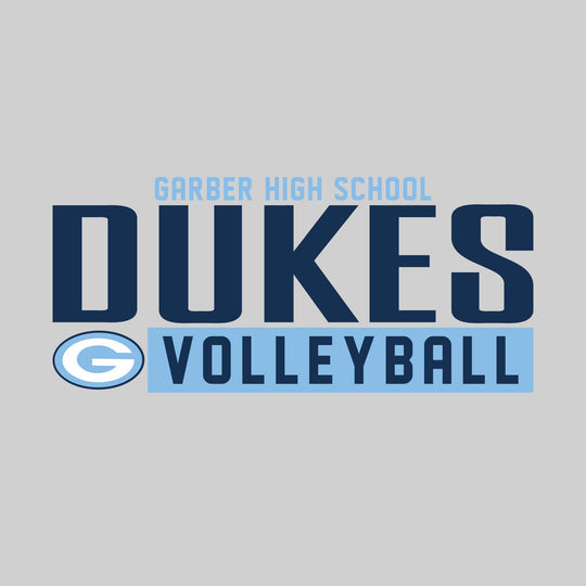 Garber Dukes - Volleyball - Large Mascot Name Over Volleyball with Mascot