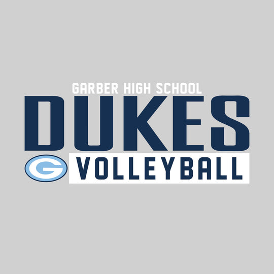 Garber Dukes - Volleyball - Large Mascot Name Over Volleyball with Mascot