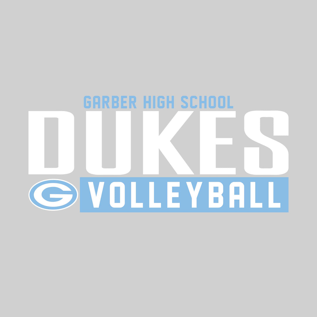Garber Dukes - Volleyball - Large Mascot Name Over Volleyball with Mascot