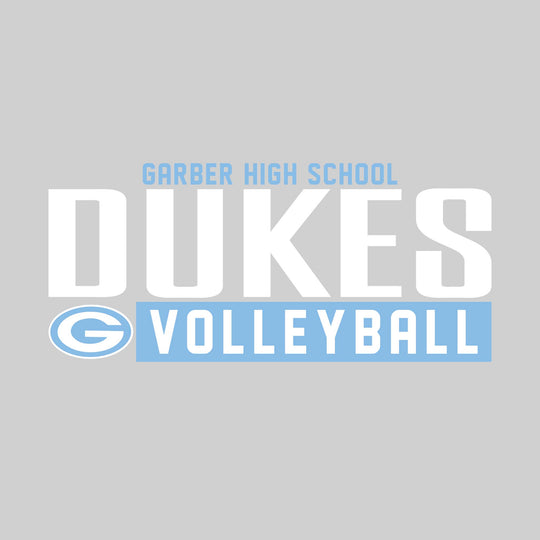 Garber Dukes - Volleyball - Large Mascot Name Over Volleyball with Mascot
