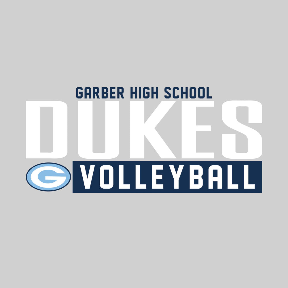 Garber Dukes - Volleyball - Large Mascot Name Over Volleyball with Mascot