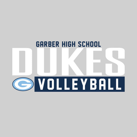 Garber Dukes - Volleyball - Large Mascot Name Over Volleyball with Mascot