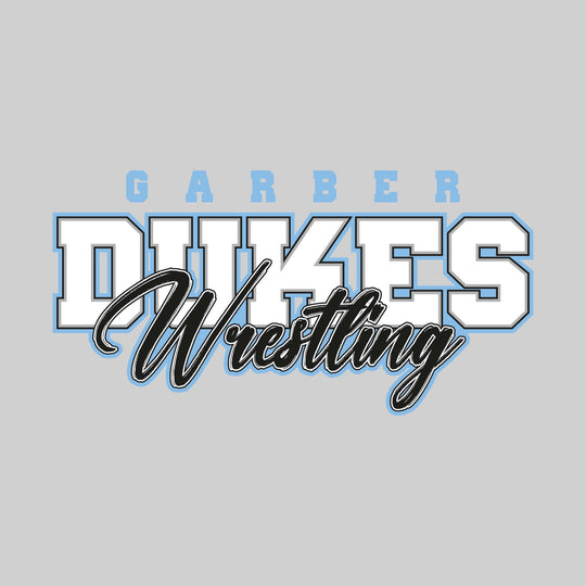 Garber Dukes - Wrestling - Outlined Mascot Name with Cursive Wrestling