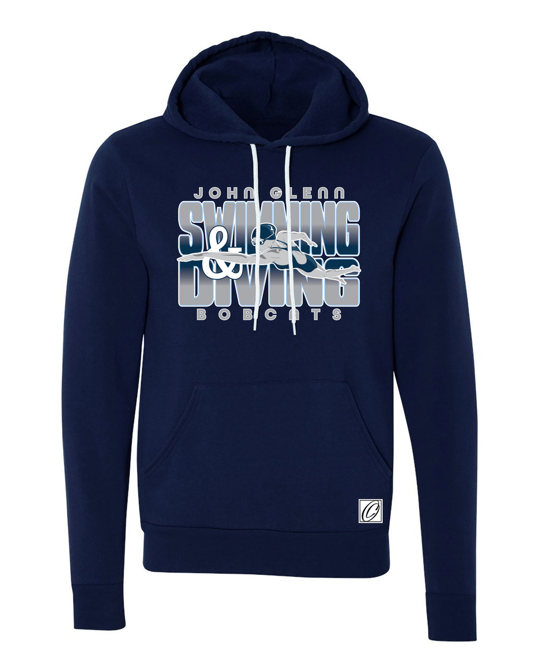 Adult - John Glenn Bobcats - Swimming & Diving - Gradient Text with Female Swimmer - Bella Canvas Sponge Fleece Pullover Hoodie