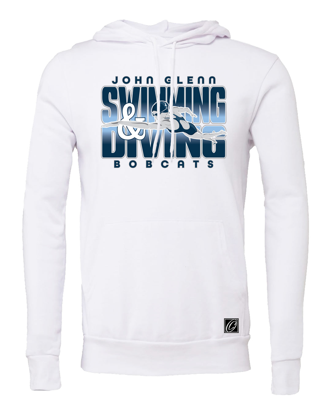 Adult - John Glenn Bobcats - Swimming & Diving - Gradient Text with Female Swimmer - Bella Canvas Sponge Fleece Pullover Hoodie