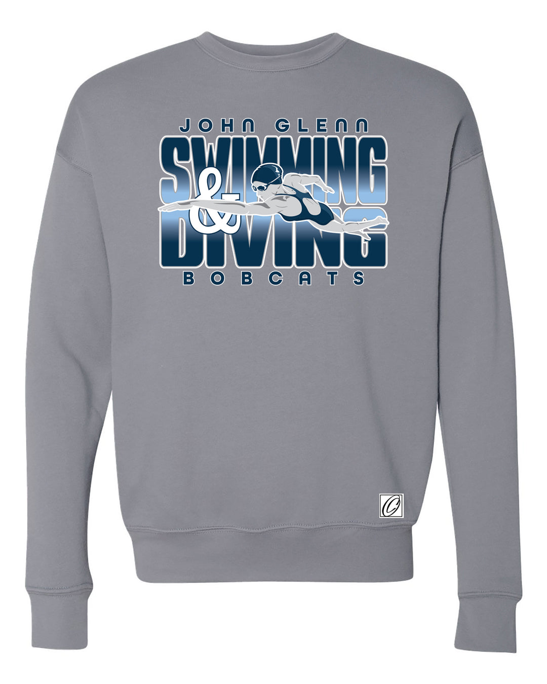 Adult - John Glenn Bobcats - Swimming & Diving - Gradient Text with Female Swimmer - Bella Canvas Sponge Fleece Drop Shoulder Crewneck Sweatshirt