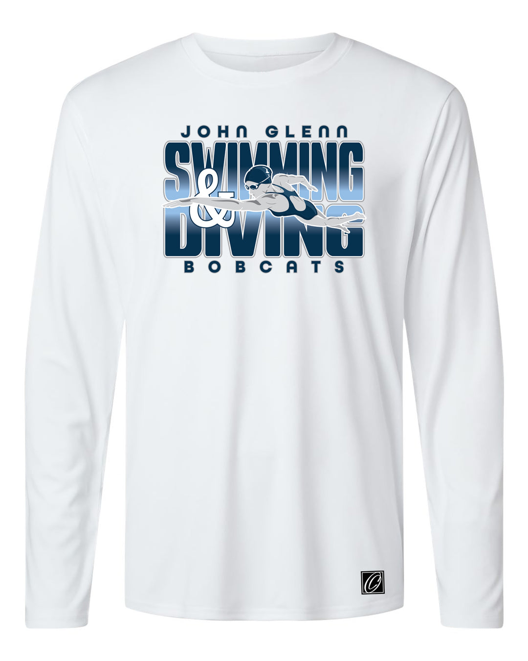 Adult - John Glenn Bobcats - Swimming & Diving - Gradient Text with Female Swimmer - AllPro Pro-Lock Performance Long Sleeve Tee