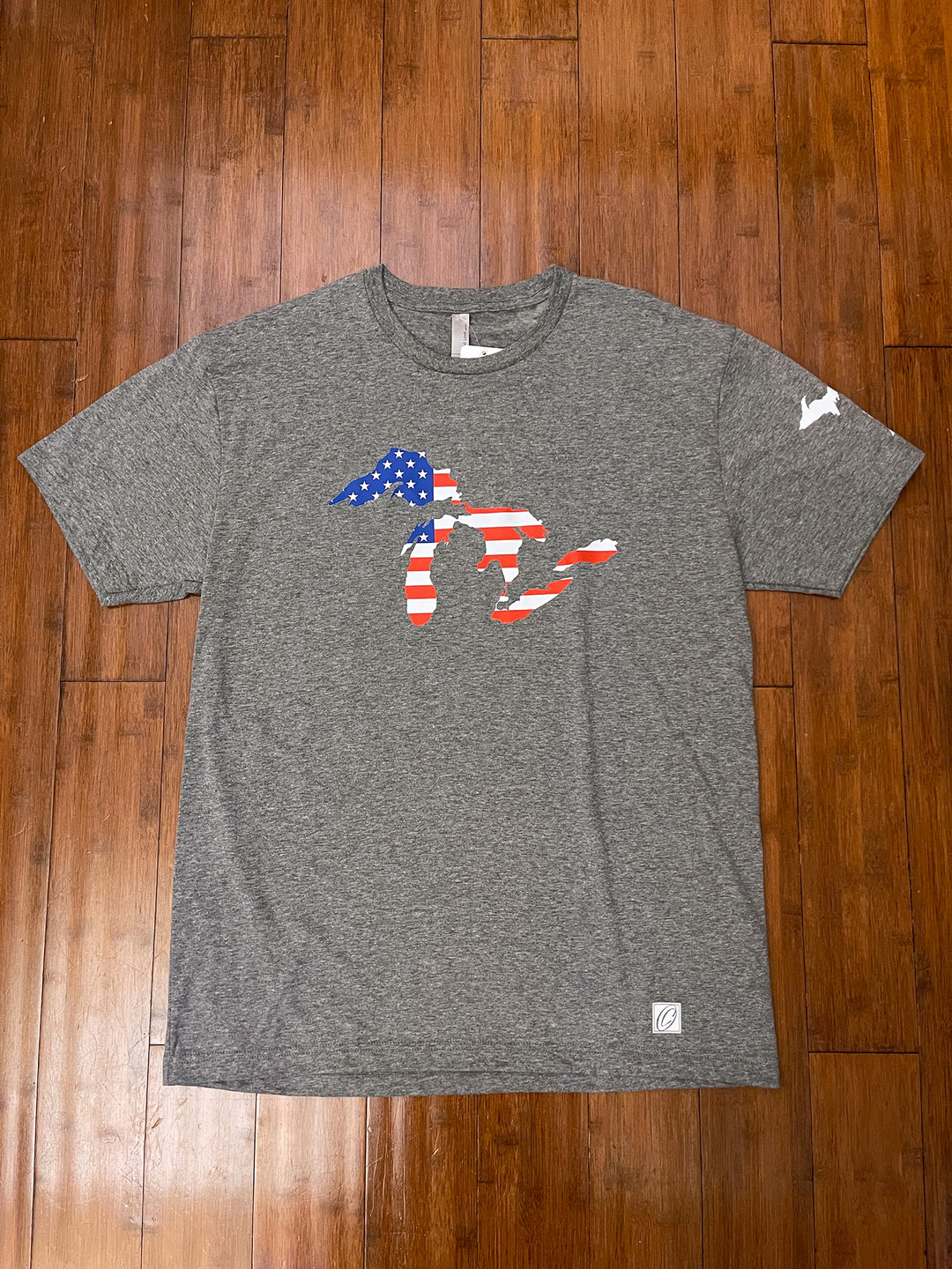 Adult L Next Level Triblend Crewneck Short Sleeve Tee - Great Lakes Silhouette - Stars & Stripes