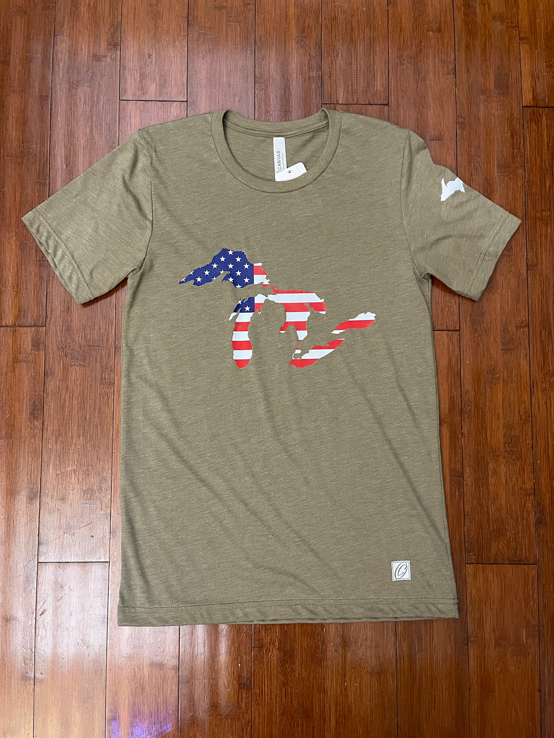 Adult S Bella Canvas Triblend Crewneck Short Sleeve Tee - Great Lakes Silhouette - Stars & Stripes