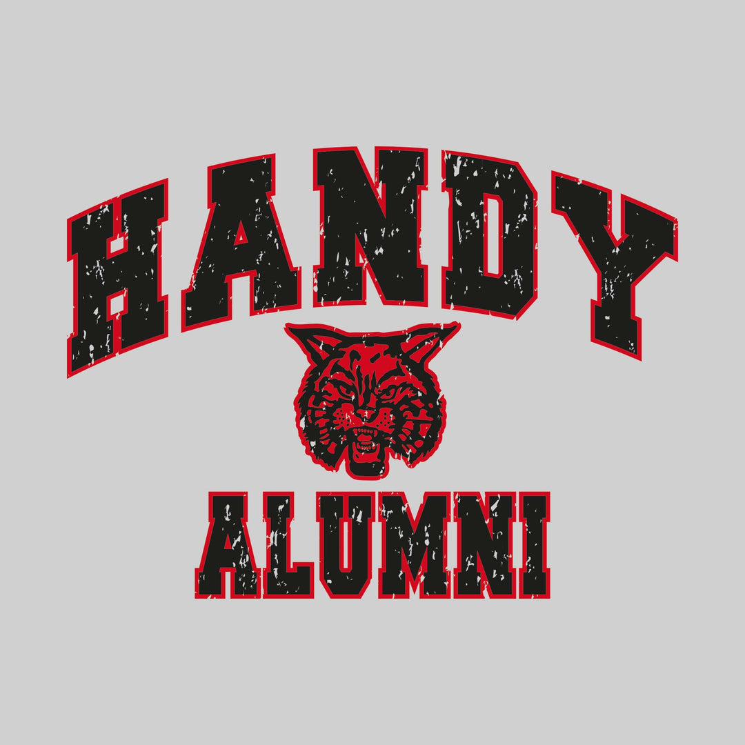 Handy Wildcats - Alumni - Arched School Name over Mascot - Distressed