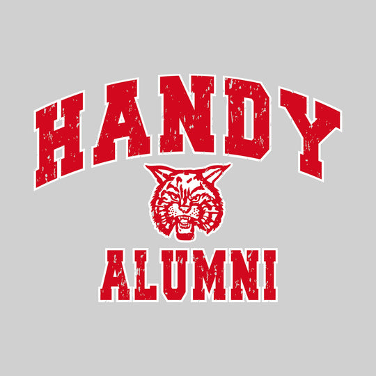 Handy Wildcats - Alumni - Arched School Name over Mascot - Distressed