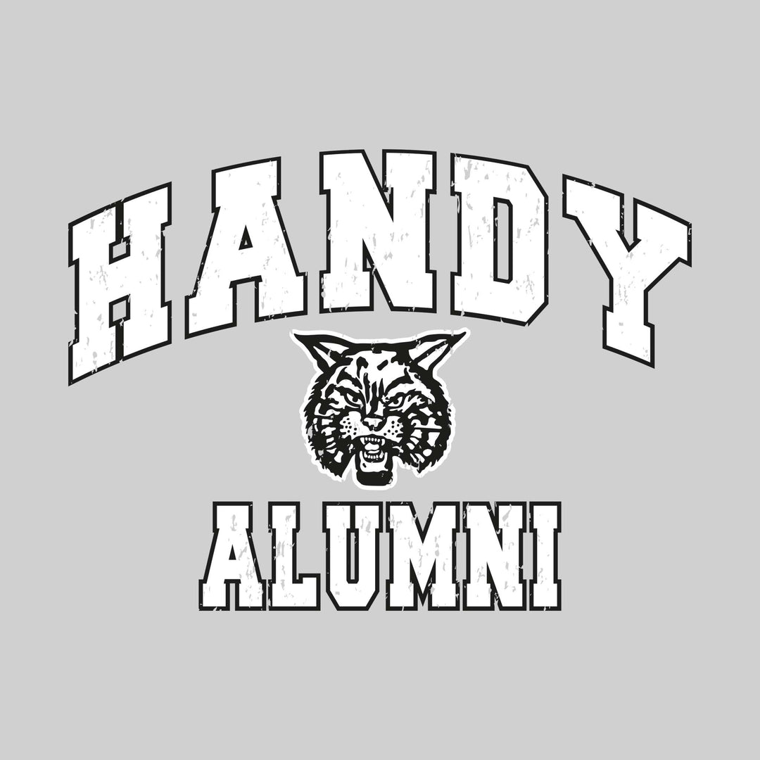Handy Wildcats - Alumni - Arched School Name over Mascot - Distressed