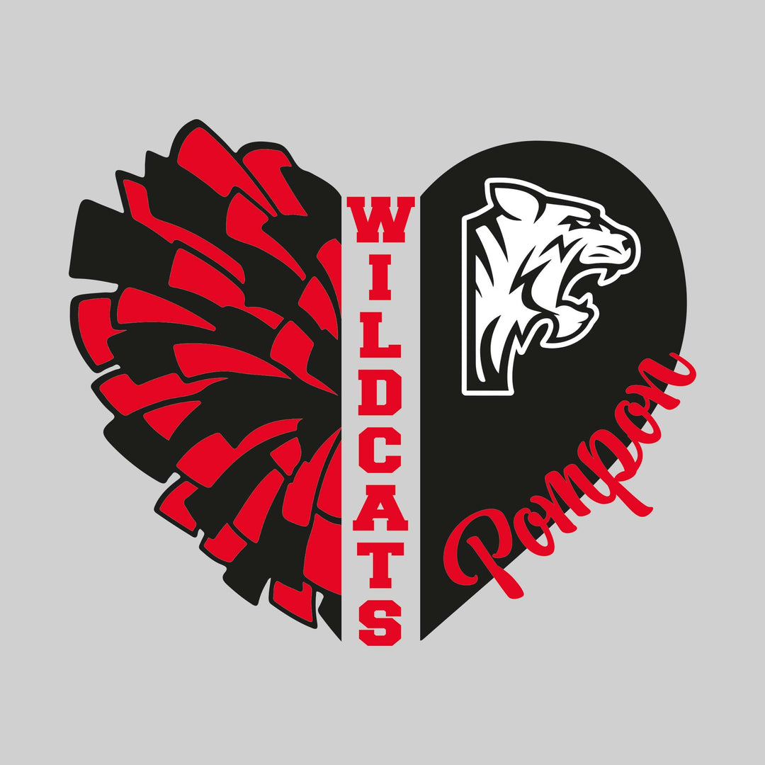 Handy Wildcats - Pompon - Pom Heart with Mascot - Black & Red