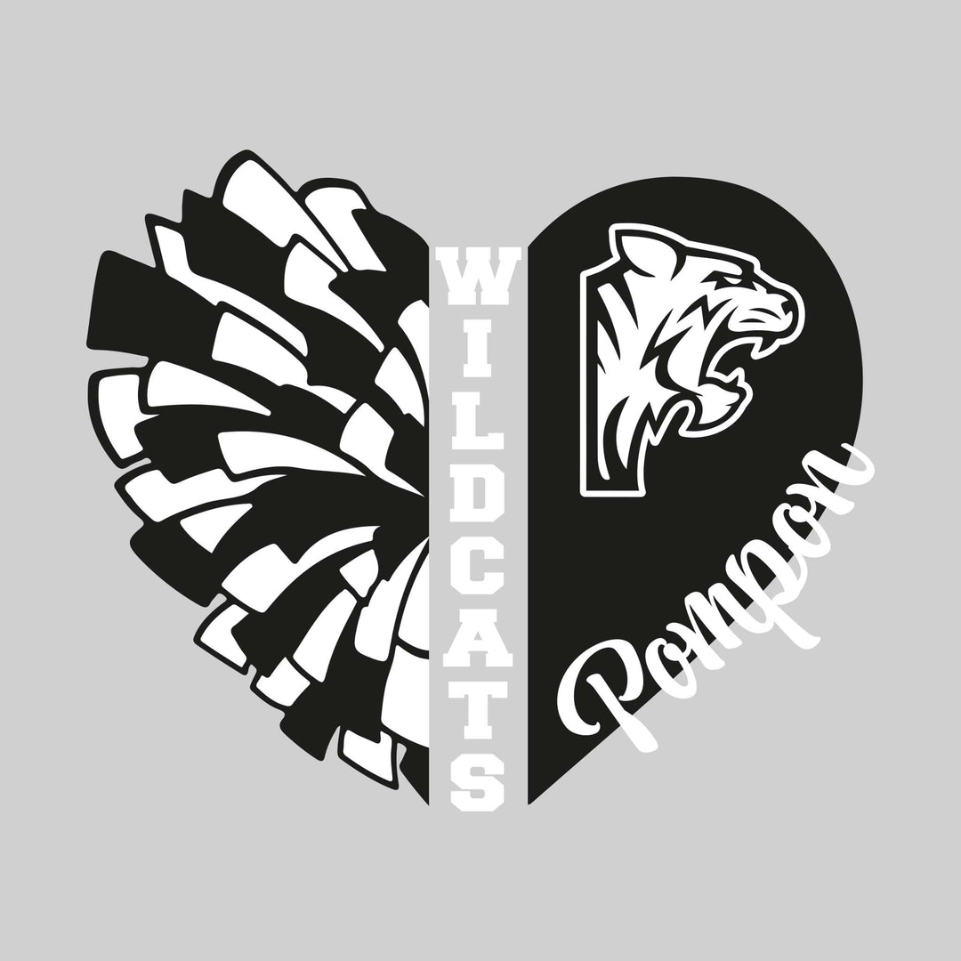 Handy Wildcats - Pompon - Pom Heart with Mascot - Black & Red
