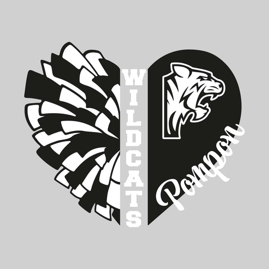Handy Wildcats - Pompon - Pom Heart with Mascot - Black & Red