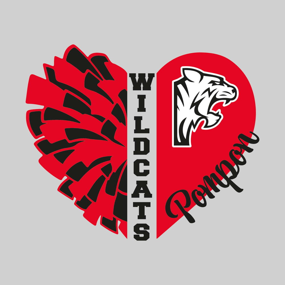 Handy Wildcats - Pompon - Pom Heart with Mascot - Black & Red