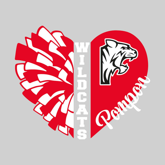 Handy Wildcats - Pompon - Pom Heart with Mascot - Black & Red