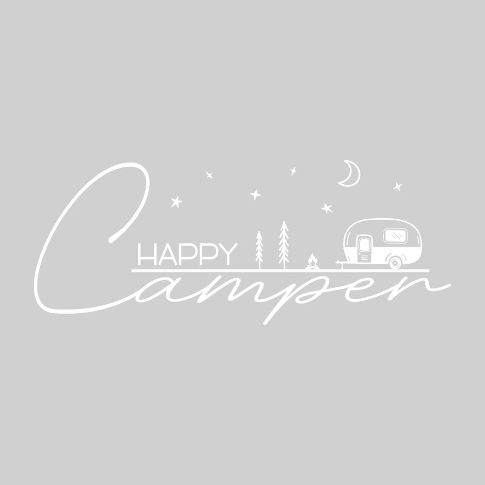 Happy Camper - Cartoon Scene with Cursive Text