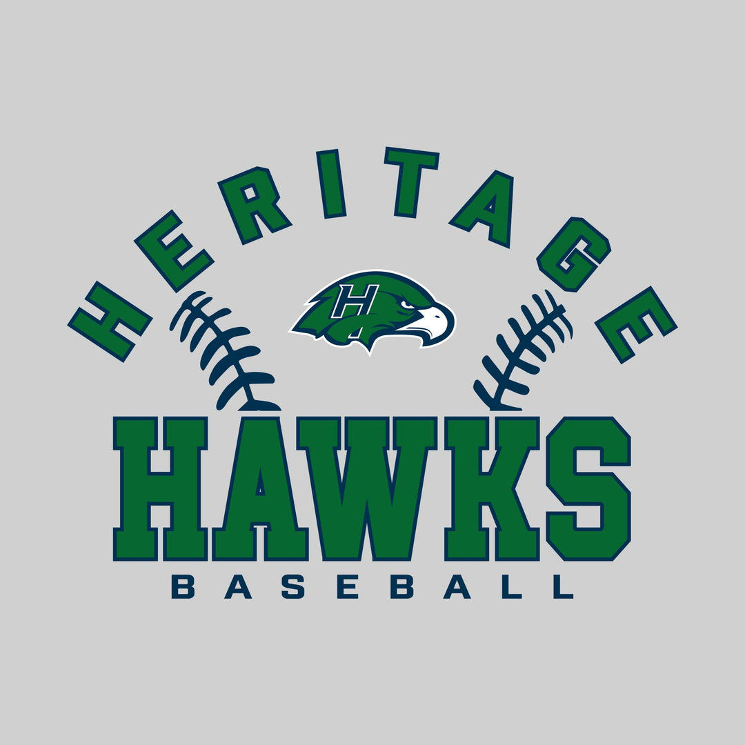 Heritage Hawks - Baseball - Arched School Name with Baseball Stitches &amp; Mascot