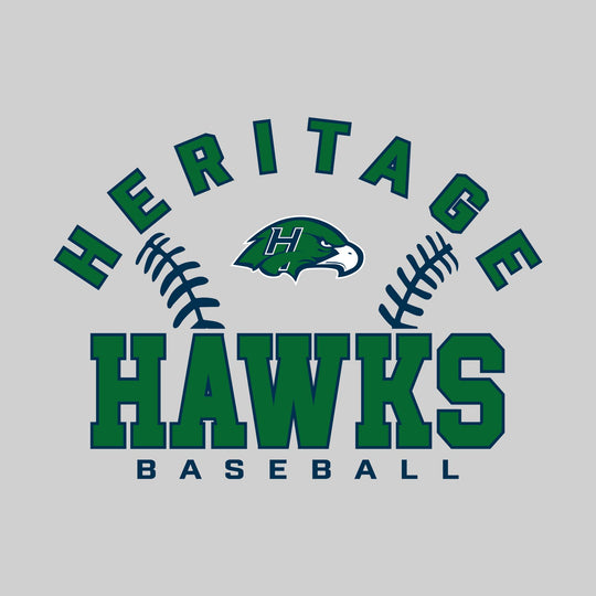 Heritage Hawks - Baseball - Arched School Name with Baseball Stitches &amp; Mascot