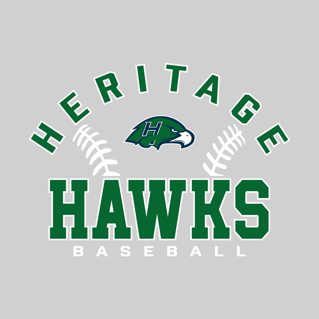 Heritage Hawks - Baseball - Arched School Name with Baseball Stitches &amp; Mascot