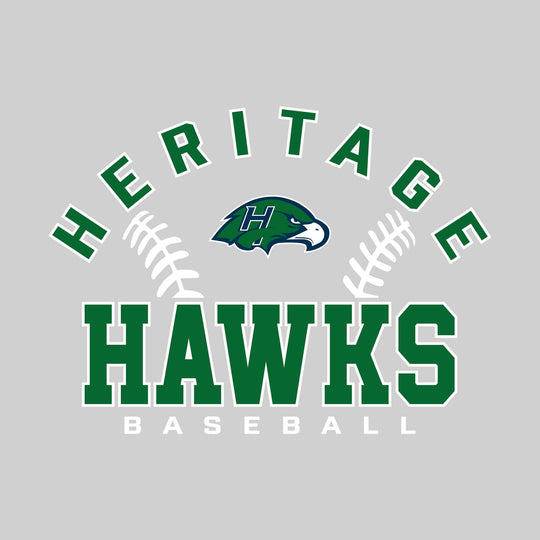 Heritage Hawks - Baseball - Arched School Name with Baseball Stitches &amp; Mascot
