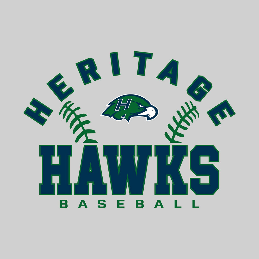 Heritage Hawks - Baseball - Arched School Name with Baseball Stitches &amp; Mascot