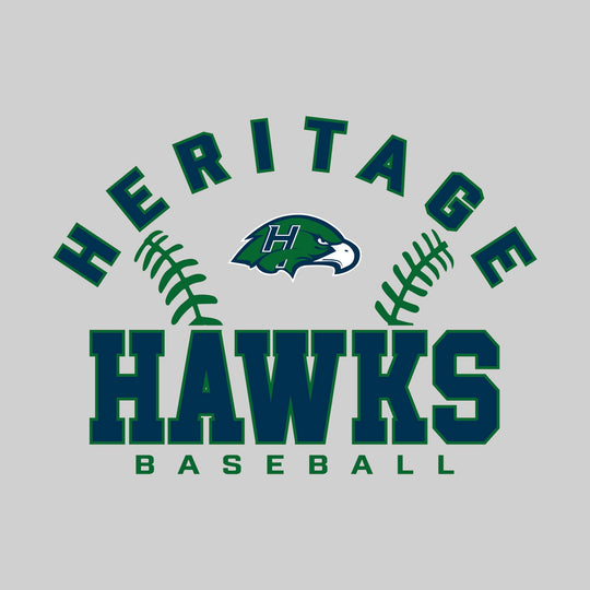 Heritage Hawks - Baseball - Arched School Name with Baseball Stitches &amp; Mascot