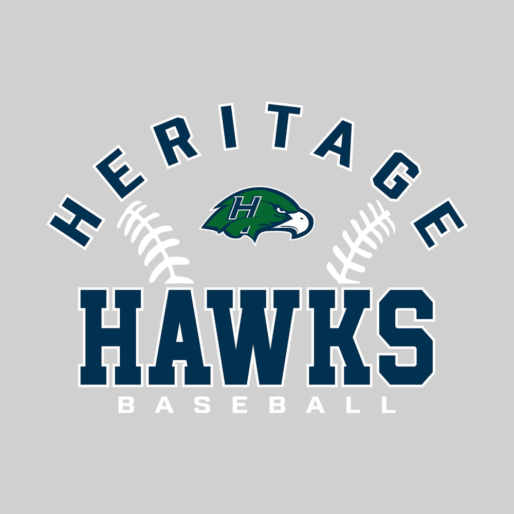 Heritage Hawks - Baseball - Arched School Name with Baseball Stitches & Mascot