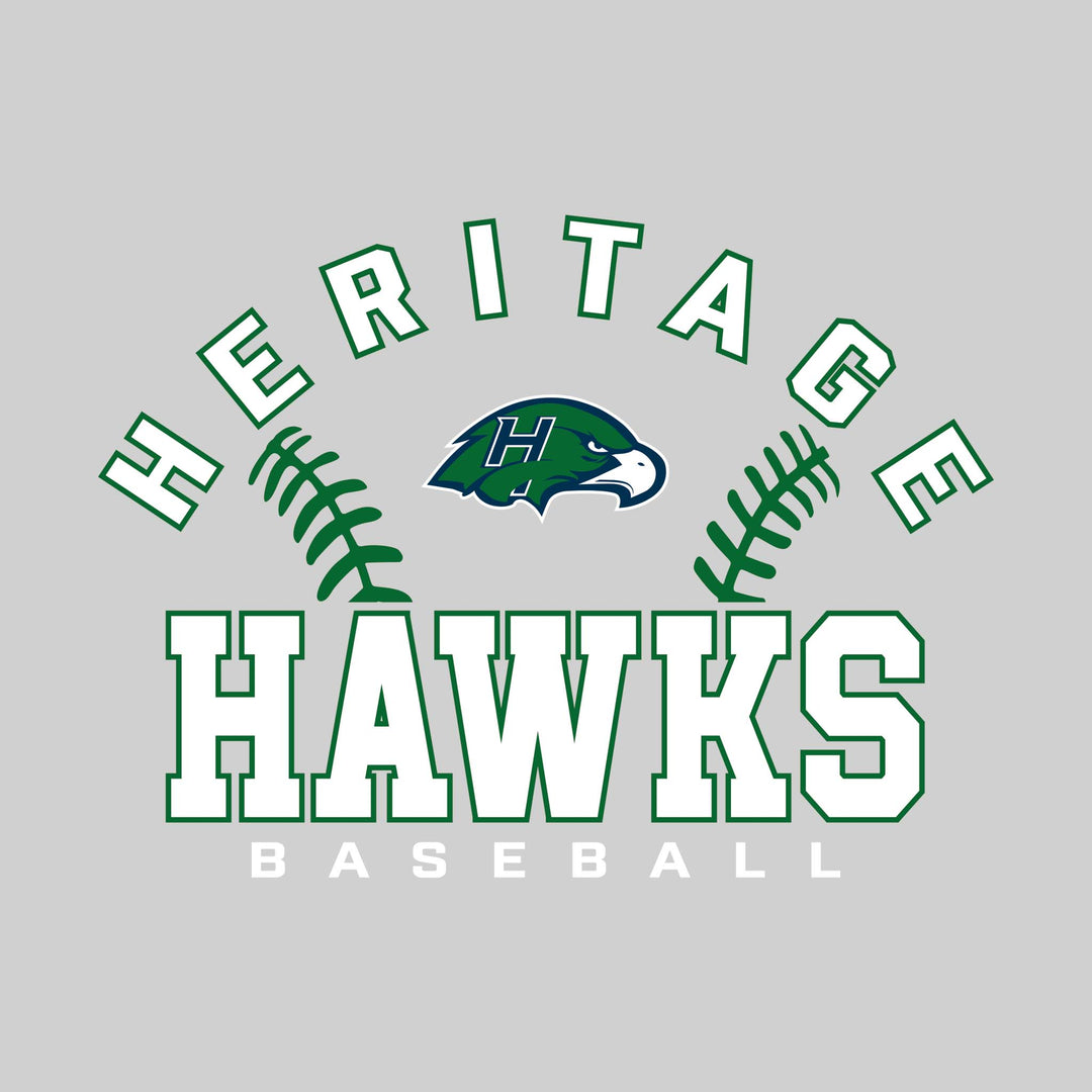 Heritage Hawks - Baseball - Arched School Name with Baseball Stitches &amp; Mascot