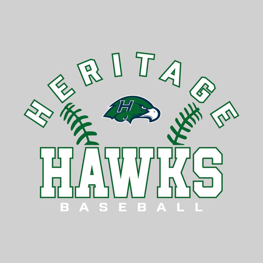 Heritage Hawks - Baseball - Arched School Name with Baseball Stitches &amp; Mascot