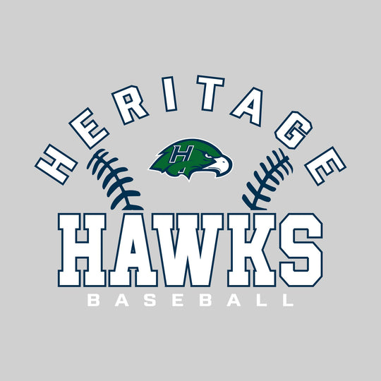 Heritage Hawks - Baseball - Arched School Name with Baseball Stitches &amp; Mascot