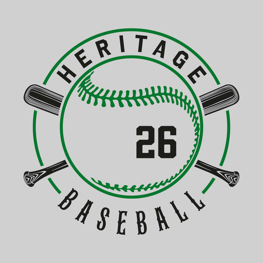 Heritage Hawks - Baseball - Crossed Bats with School Name and Baseball Stitches