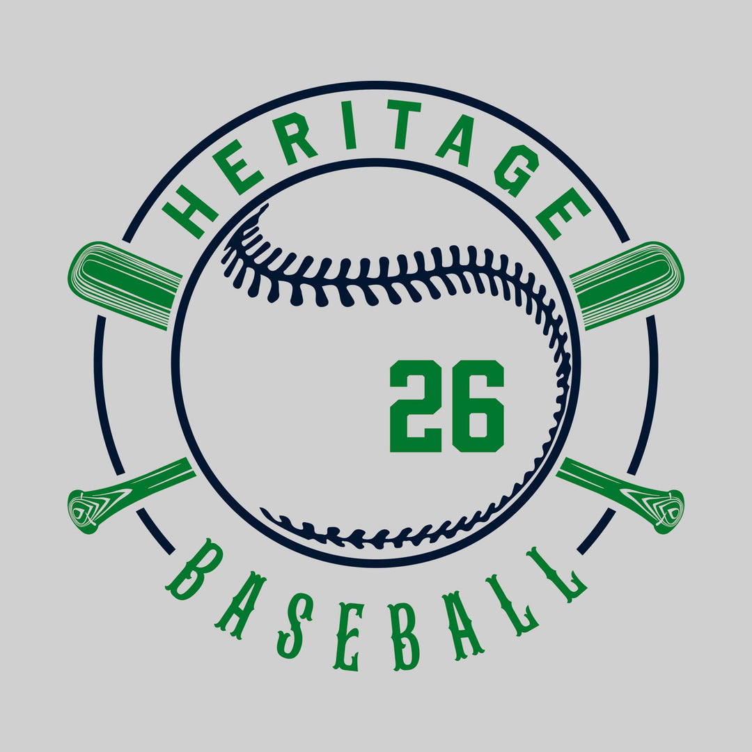 Heritage Hawks - Baseball - Crossed Bats with School Name and Baseball Stitches