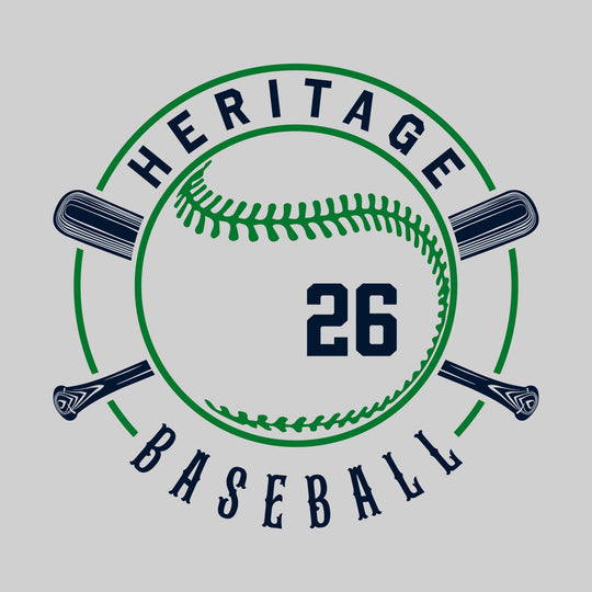 Heritage Hawks - Baseball - Crossed Bats with School Name and Baseball Stitches